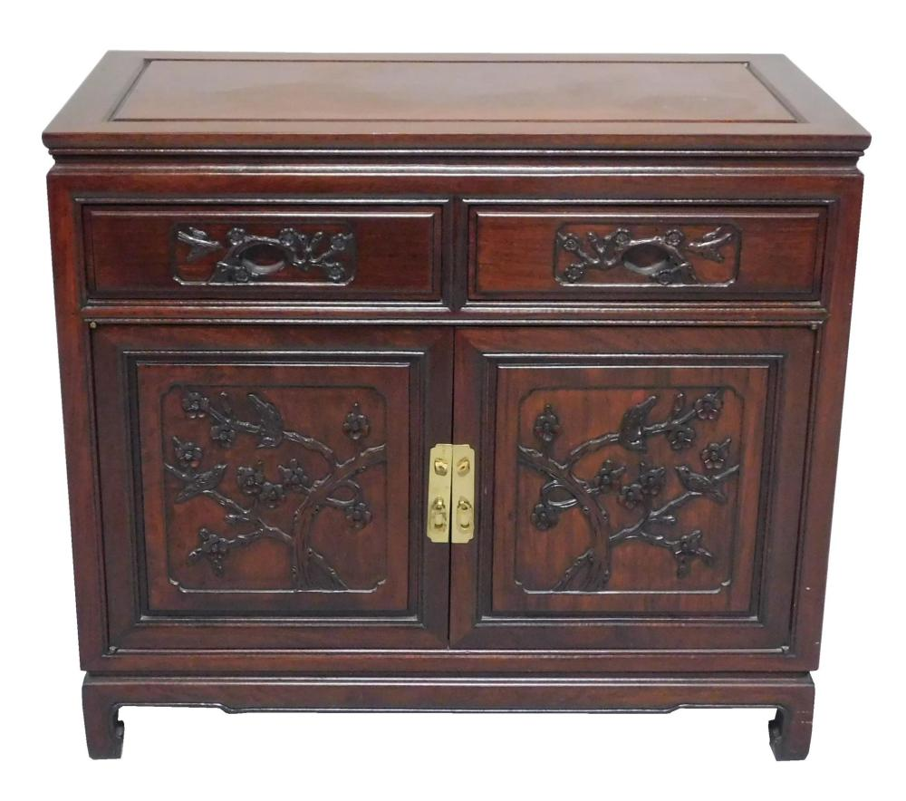 Chinese motif carved cabinet with two side by side short
