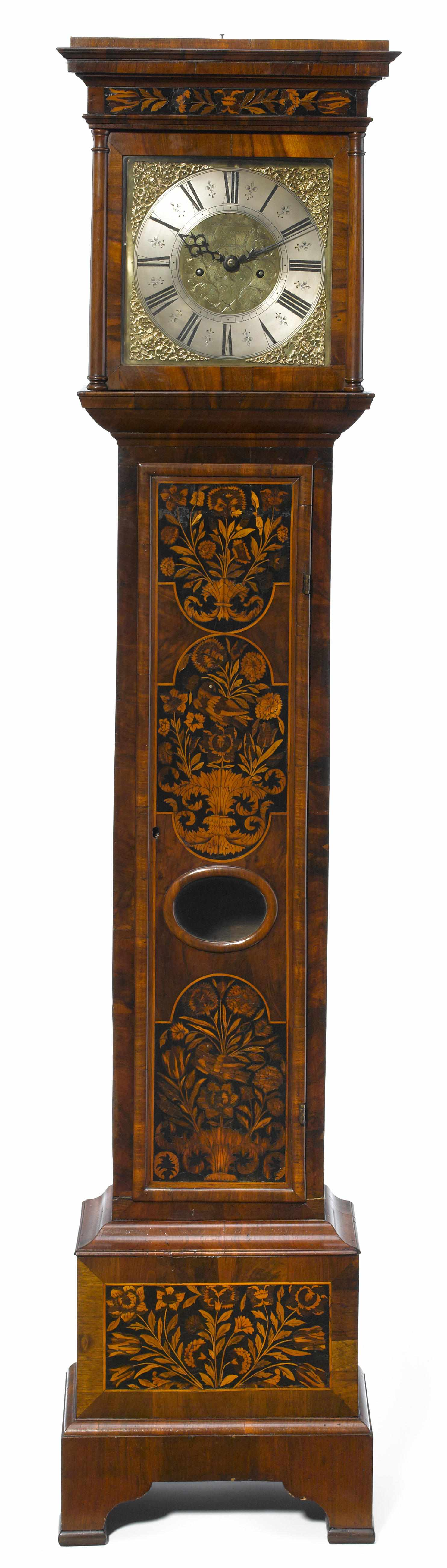 A William and Mary floral marquetry walnut tall case clock
