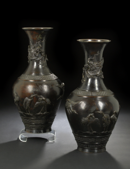 Good Pair of Japanese Bronze Vases Meiji period 1868 1912