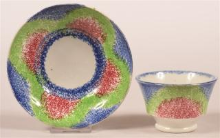 Spatter Festoon Variant Cup and Saucer Three Color Spatter Festoon