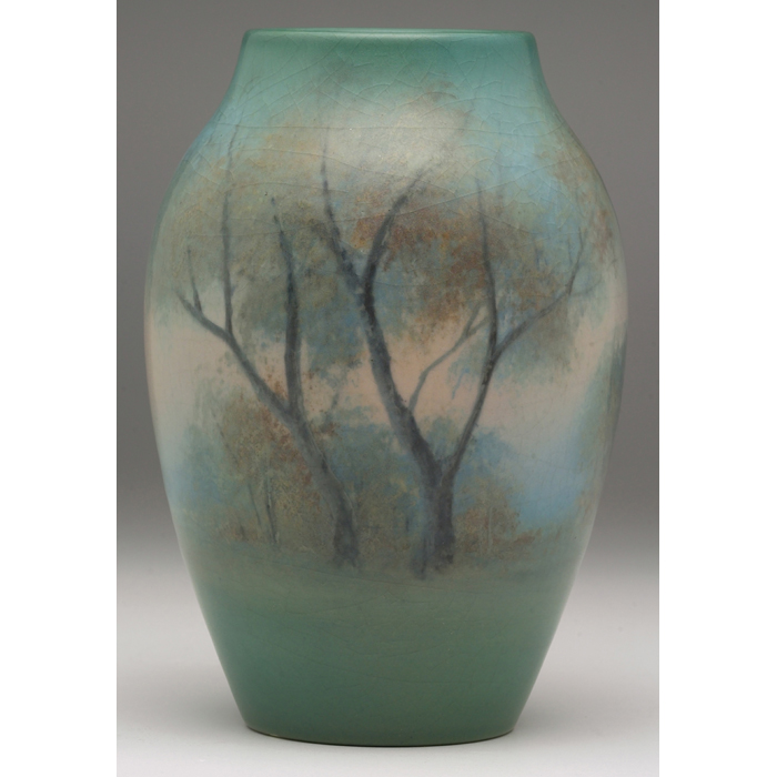 Nice Rookwood vase colorful landscape in Autumn colors beautifully decorated