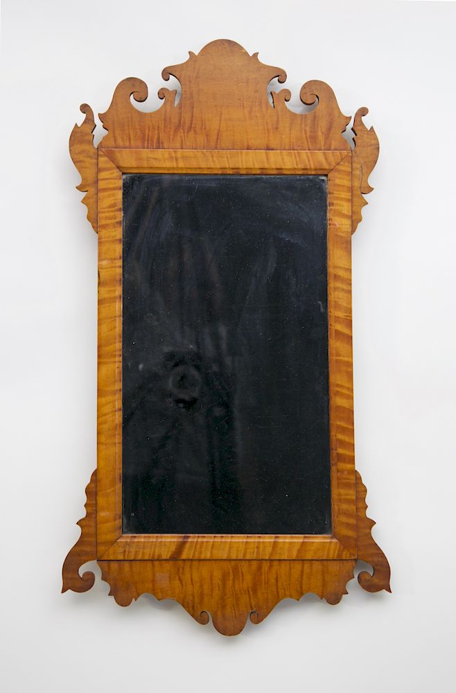 Antique Chippendale Style Tiger Maple Mirror Exclusive on Bidsquare Antique
