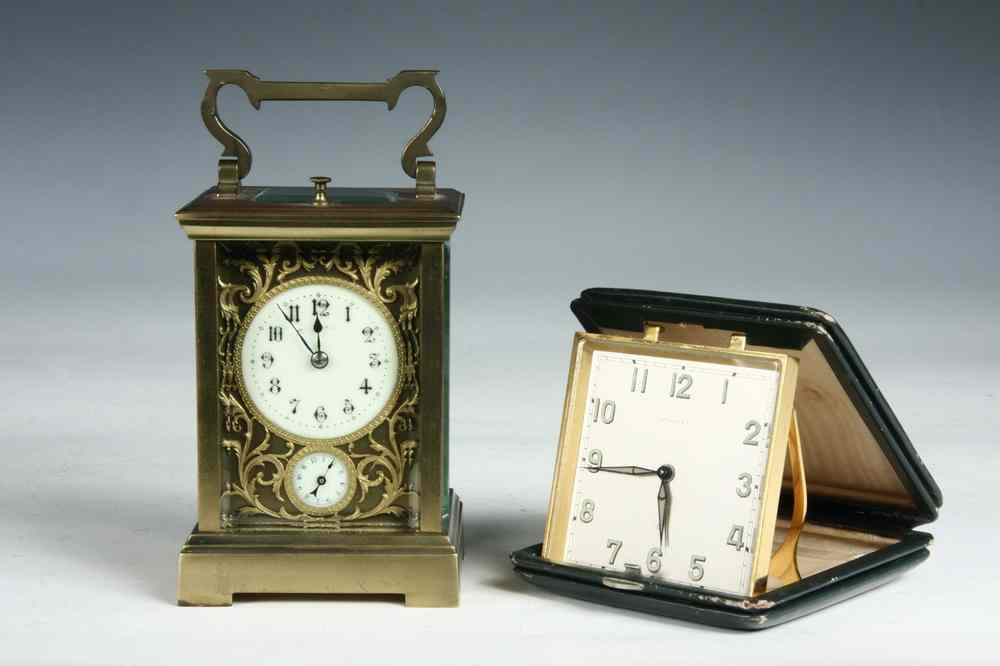 CARRIAGE TRAVEL CLOCKS French Gilt Bronze Carriage Clock with glass