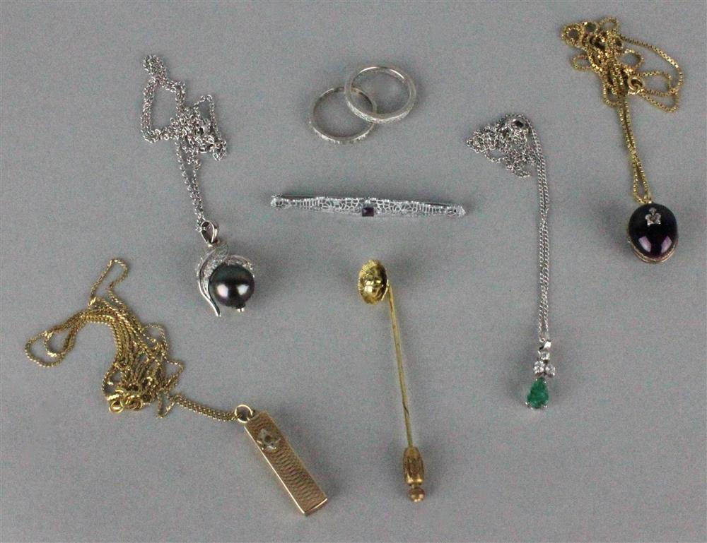 GROUP OF JEWELRY including two diamond inset eternity rings a