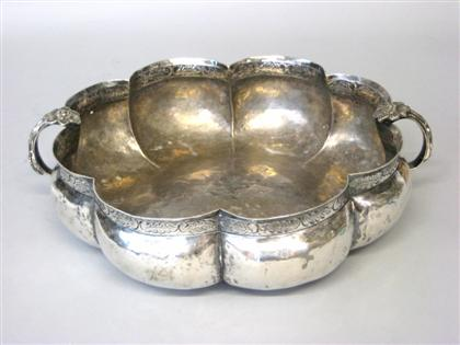 Large silver twin handled lobed fruit bowl probably mexican or