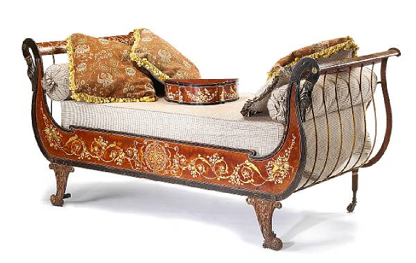 A fine Empire polychrome decorated and parcel gilt iron and