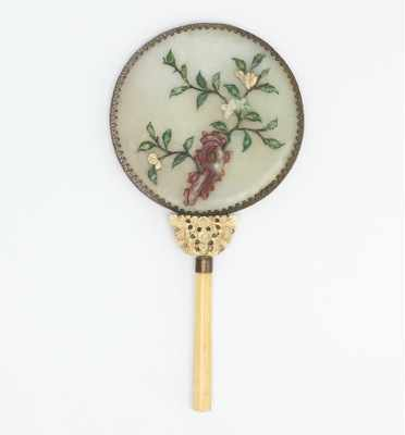 A Jade Ivory and Hardstone Decorated Hand Mirror A circular