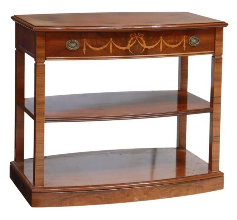 Spanish figured walnut service table 20th c shaped top with