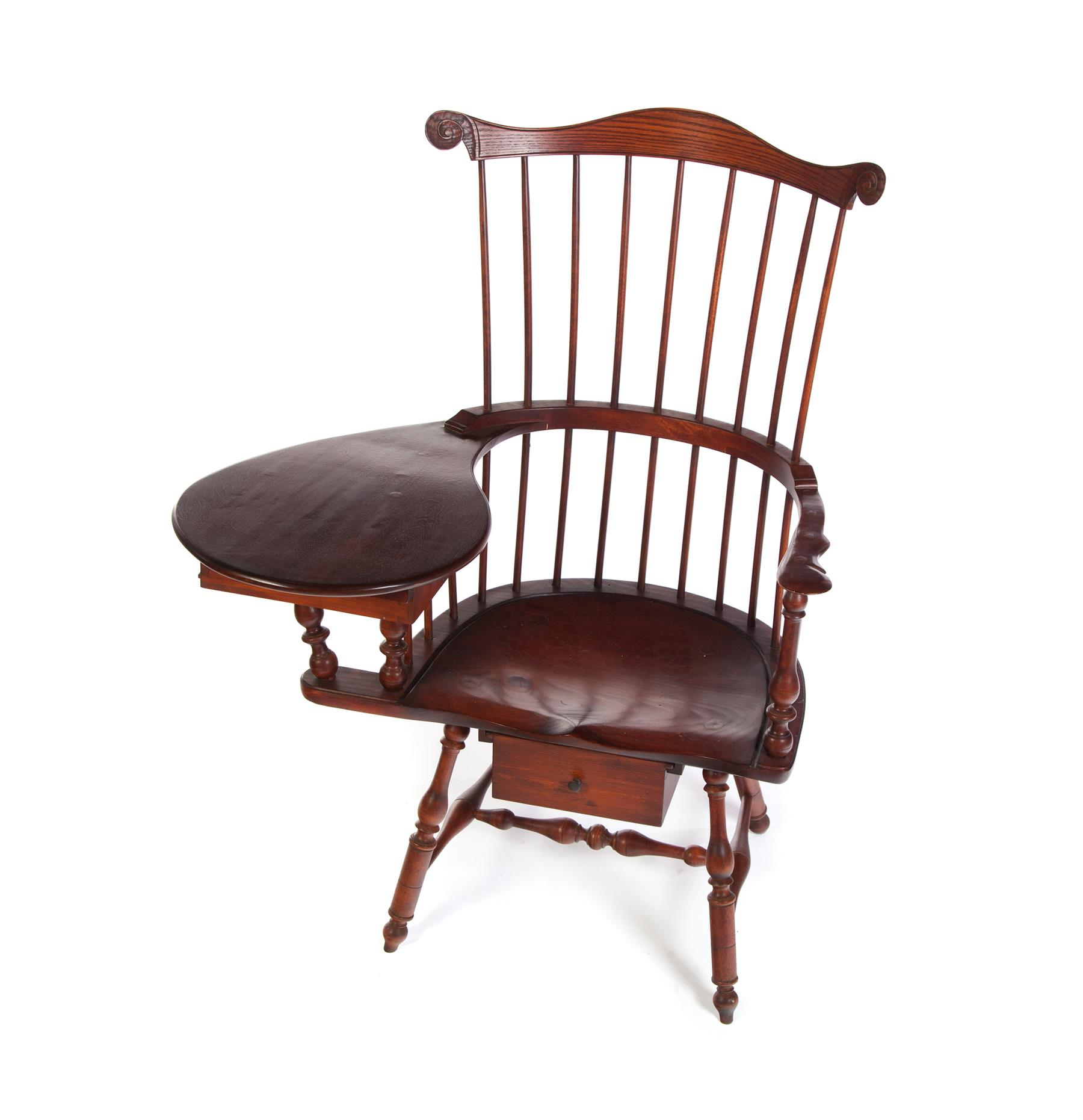 LABELED AND BRANDED D R DIMES FANBACK WINDSOR WRITING ARMCHAIR