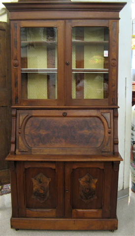 VICTORIAN WALNUT SECRETARY BOOKCASE American c 1865 75 in three