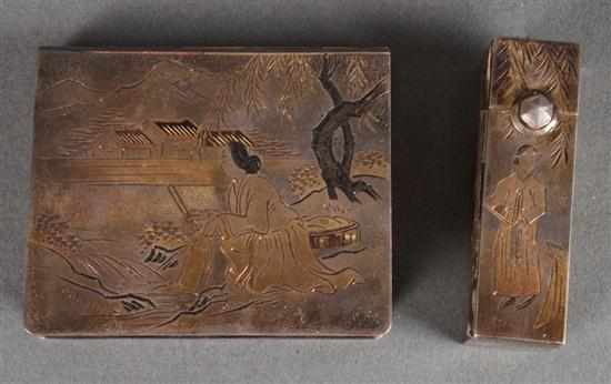 Japanese sterling silver makeup compact together with a similar sterling