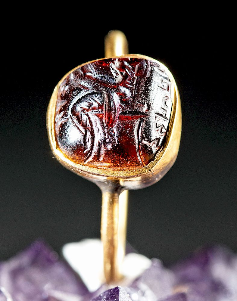 Ancient Gandharan Carnelian Intaglio Gold Ring Central Asia Upper Pakistan