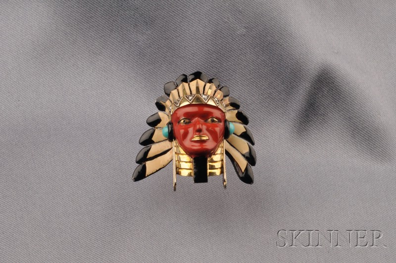 Enamel and Gem set Indian Chief Clip Brooch Cartier Paris
