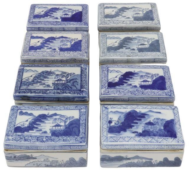 lot of 8 Chinese blue and white porcelain rectangular brush