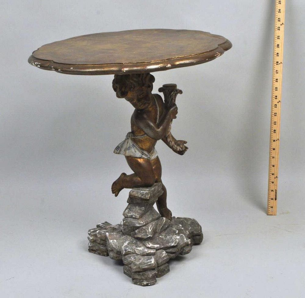 Venetian Carved Giltwood Rococo Style Table lobed top with polychrome