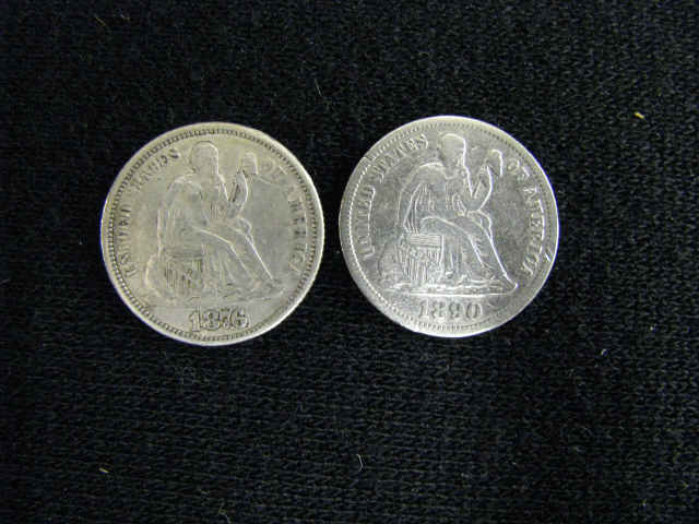 2 Seated Liberty Dimes 1876 1890 S XF