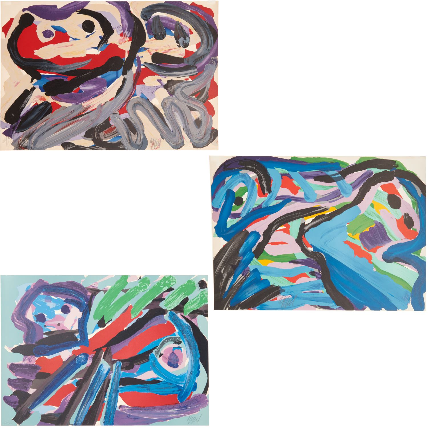 KAREL APPEL 3 LITHOGRAPHS C 1979 Karel Appel Dutch 1921