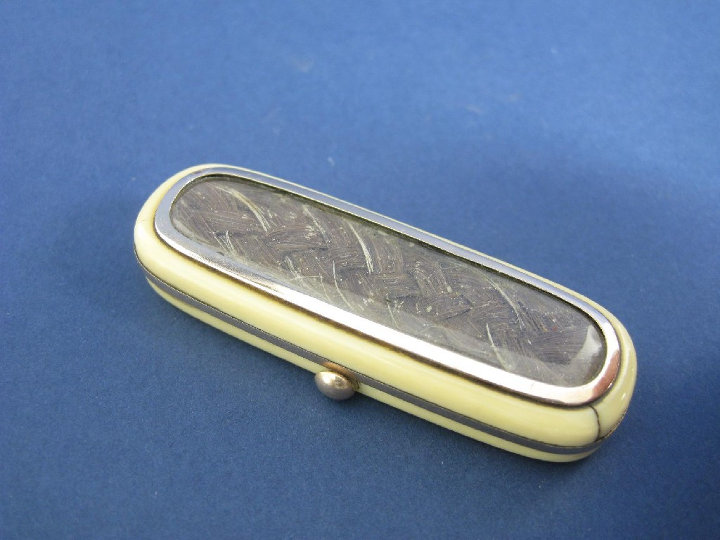 A Georgian ivory and gold mounted Patch Box inset woven