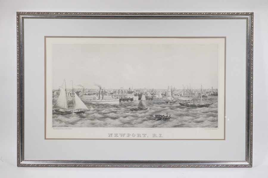 FRAMED LITHOGRAPH OF NEWPORT RI HARBOR 1870 Panoramic View of