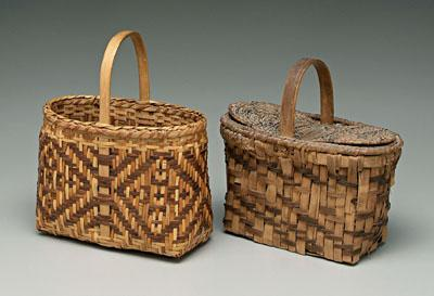 Two Cherokee baskets river cane shopper concentric brown and orange