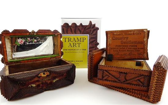 Late 19th early 20th C American tramp art three pieces