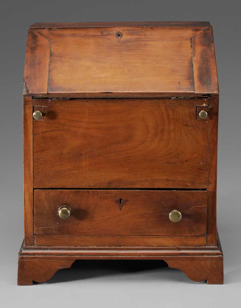 Miniature Chippendale Cherrywood Sugar Desk Kentucky possibly 19th century bracket