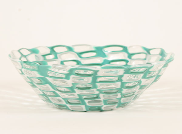 Venini occhi Murano art glass bowl composed of white and
