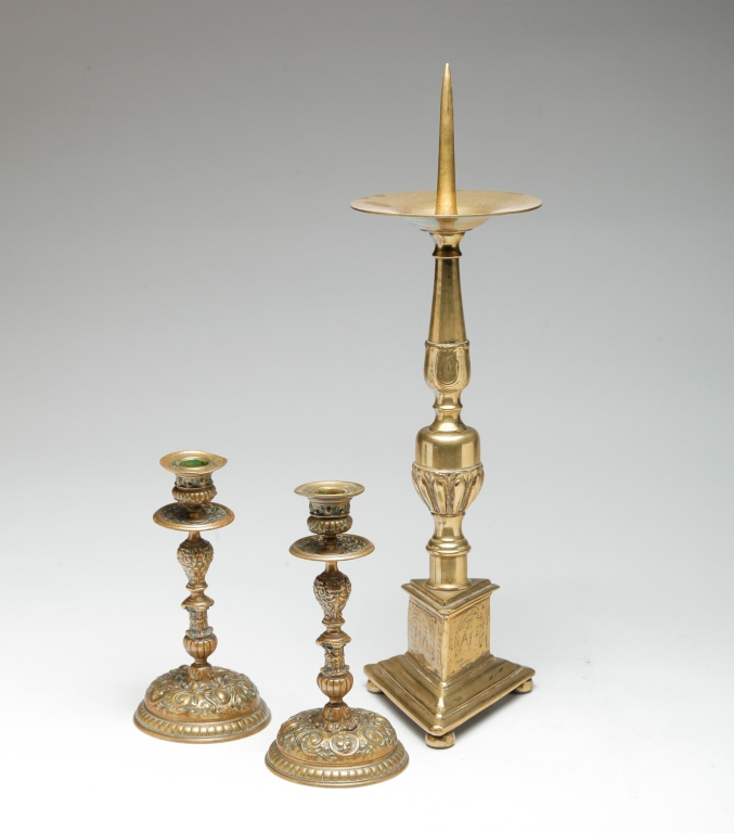 Late 18th early 19th century Eclesiastical pricket candlestick with stepped