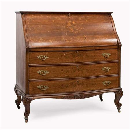 Transitional Louis XV XVI Style Marquetry and String Inlaid Mahogany