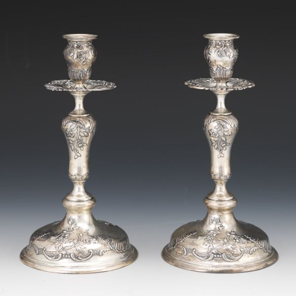 PAIR OF AUSTRO HUNGARIAN SILVER SHABBAT CANDLESTICKS VIENNA CA 1867