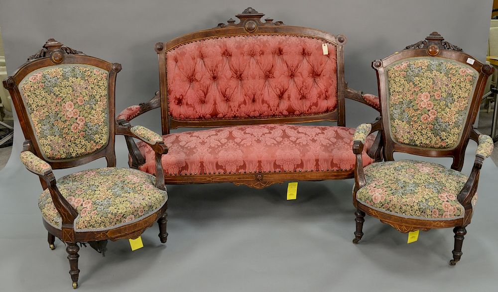 Three piece Victorian parlor set to include sofa ht 43