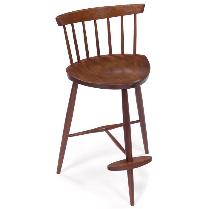 George Nakashima Mira barstool triangular walnut seat over three legs