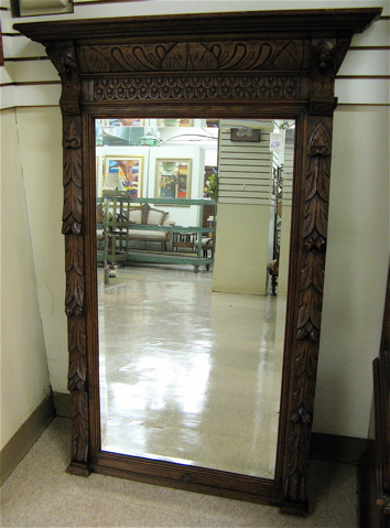 CARVED OAK PIER MIRROR Continental c 1900 the rectangular beveled