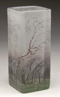 DAUM RAIN SCENE VASE Rare Daum vase is square in