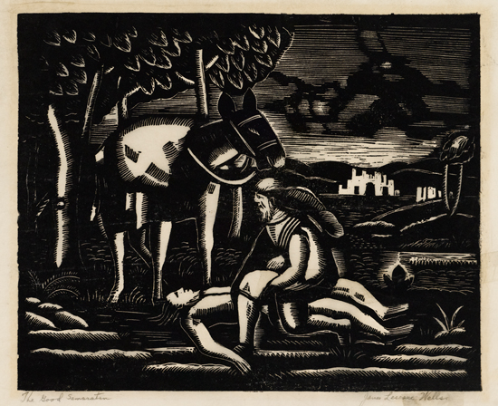 JAMES LESESNE WELLS 1902 1995 The Good Samaritan Linoleum cut