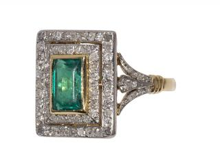 Art Deco emerald diamond platinum and 18k yellow gold ring