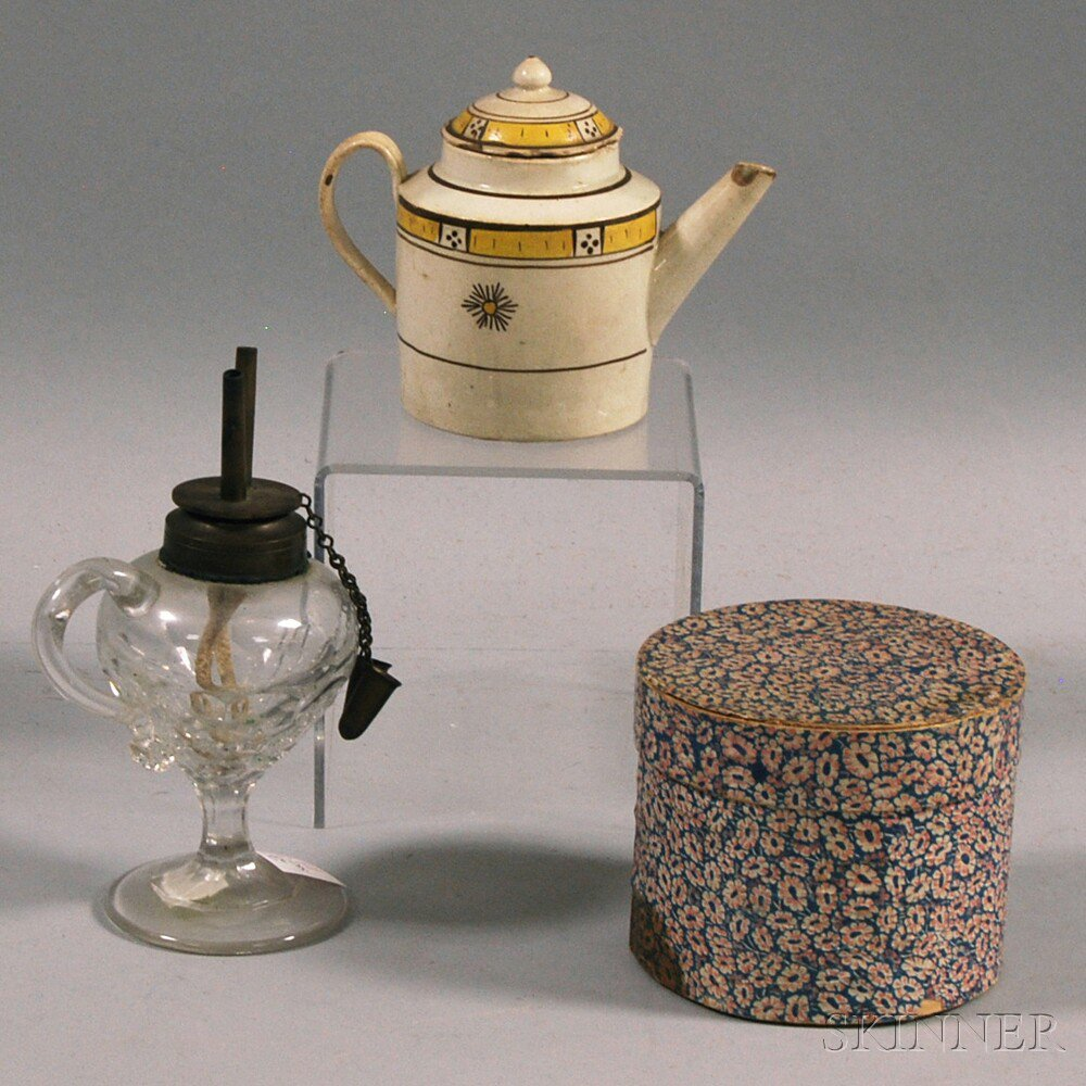 Small Hannah Davis Band Box Creamware Teapot and a Small