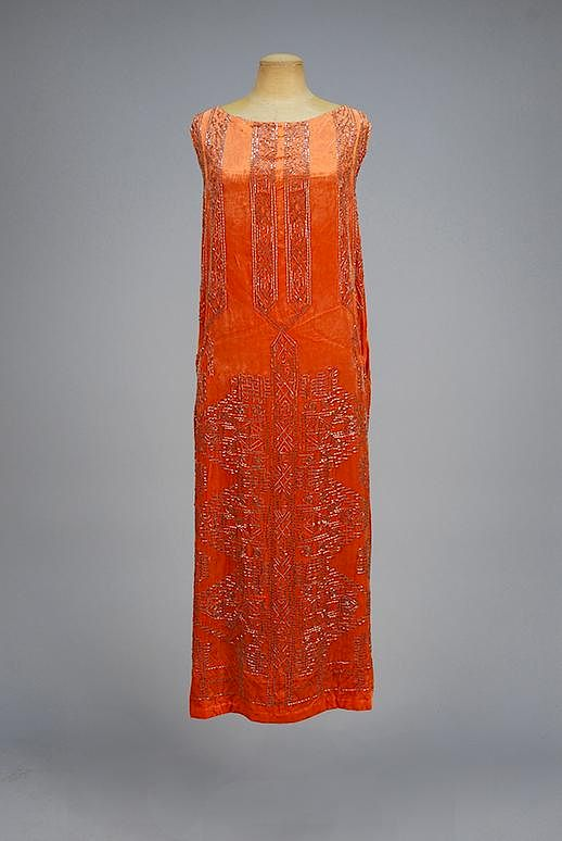 BEADED VELVET DINNER DRESS c 1920 Rust silk with an