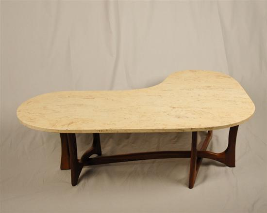 Craft Associates Boomerang Coffee Table with Walnut Base and yellow