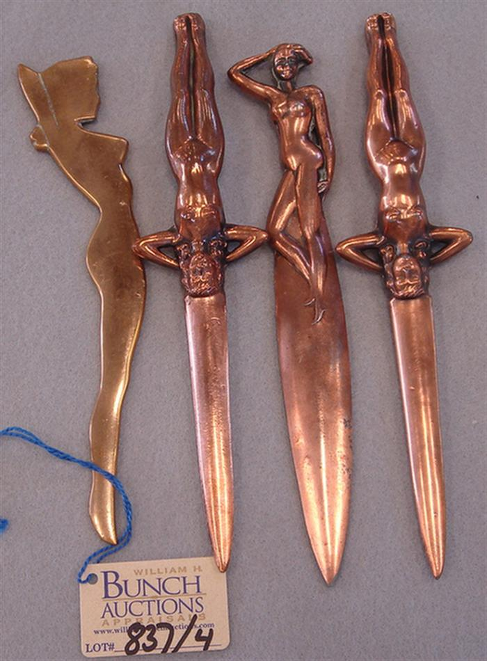 Lot of 4 vintage figural letter openers Including 3 three