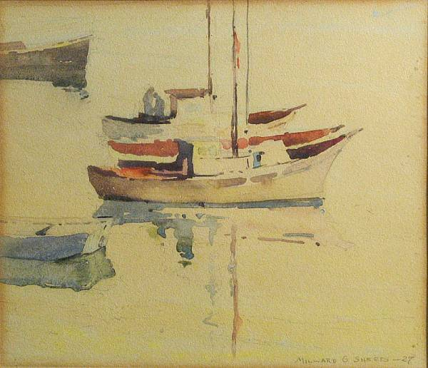 Millard Sheets American 1907 1989 Sailboats 1927 signed and dated