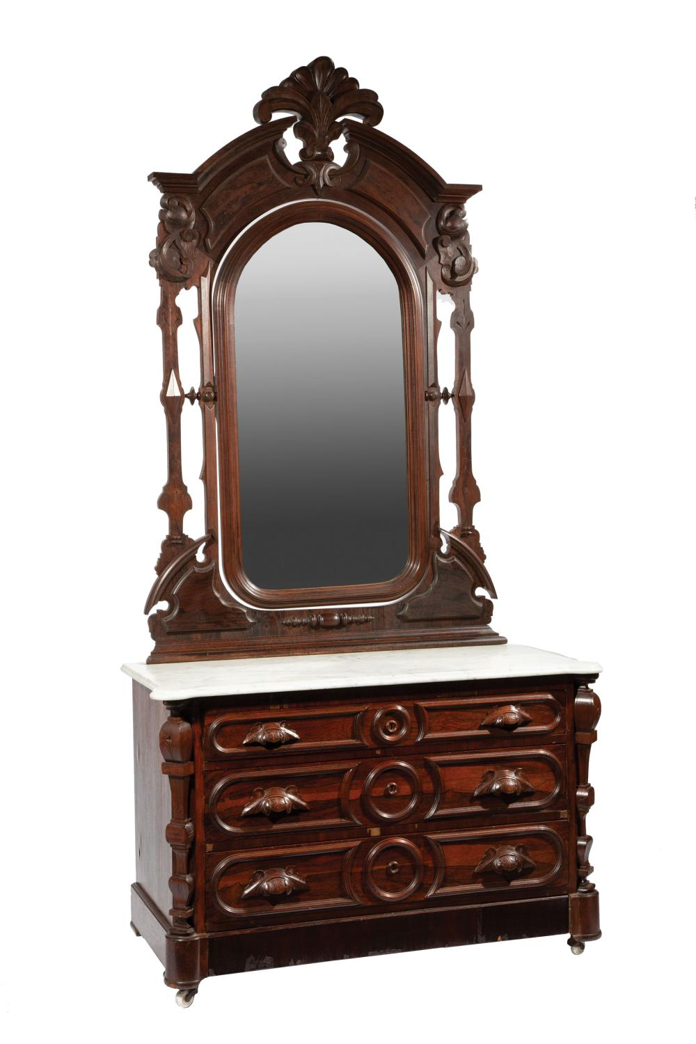 American Rococo Carved Rosewood Dressing Chest mid 19th c palmette