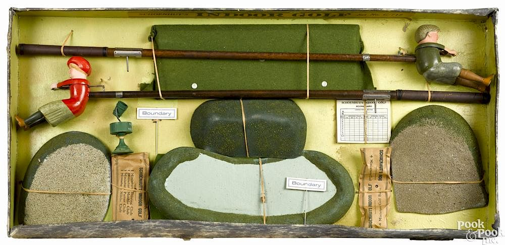 Complete Schoenhut indoor golf game in its original box to