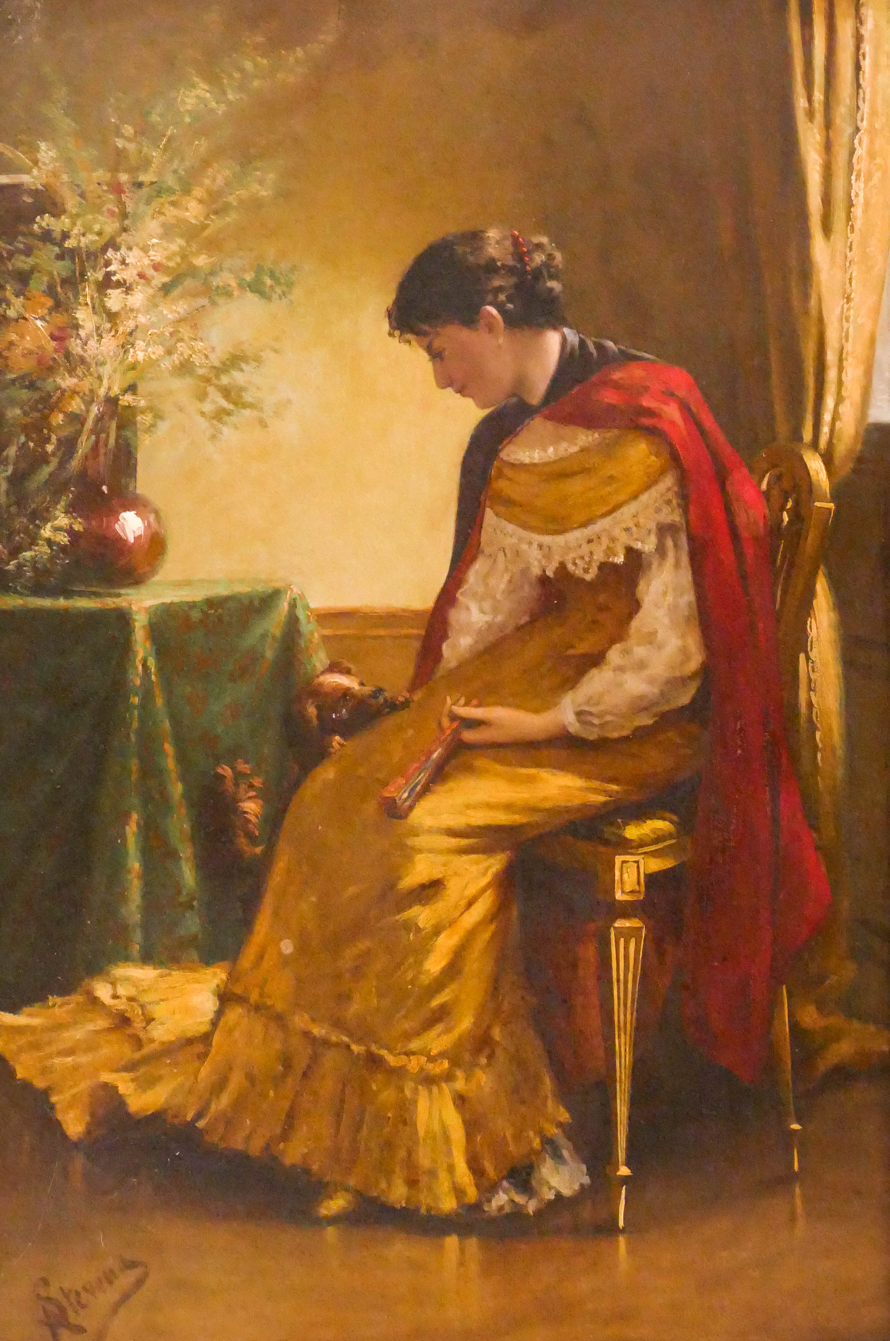 Alfred Emile Leopold Stevens 1823 1906 Belgian Woman with Dog