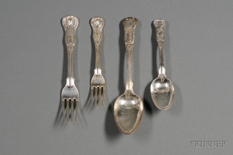 Group of Assembled English Silver King Pattern Flatware London comprising