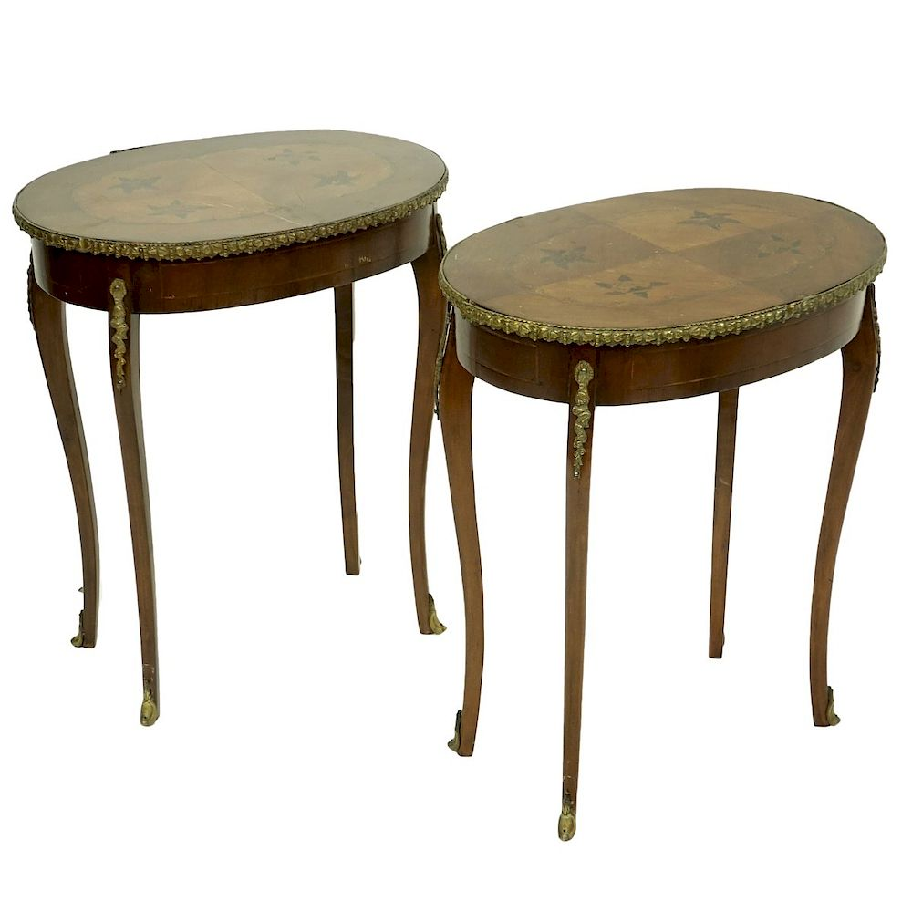 Pair of End Tables Pair of Antique French Inlaid End