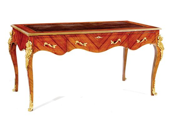 Louis XVI style kingwood bureau plat rectangular top with brass