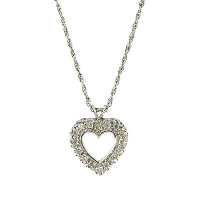 14K DIAMOND HEART PENDANT 14K white gold pendant contains 16