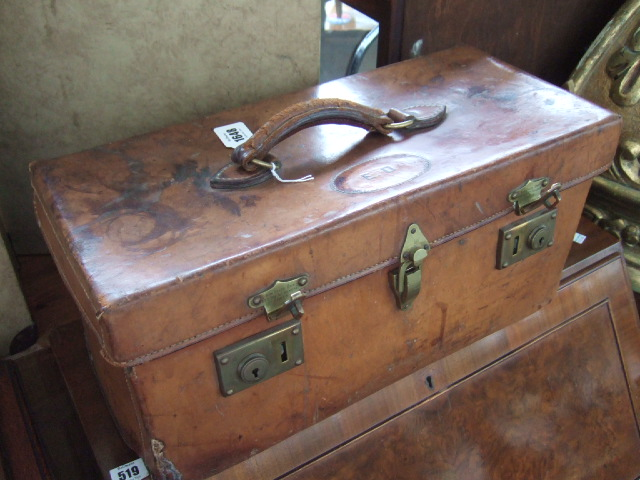 A leather doctors case late 19th early 20th century with