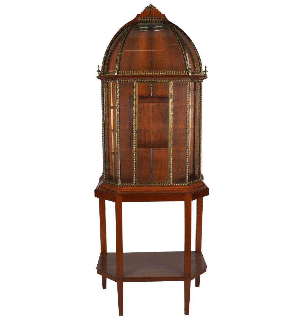 BRASS MOUNTED MAHOGANY VITRINEafter 1950 with illuminated interior and rear